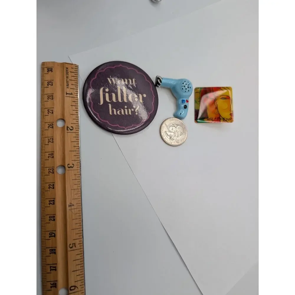 Lot of 3 Hair & Beauty Themed Pinbacks Pins 